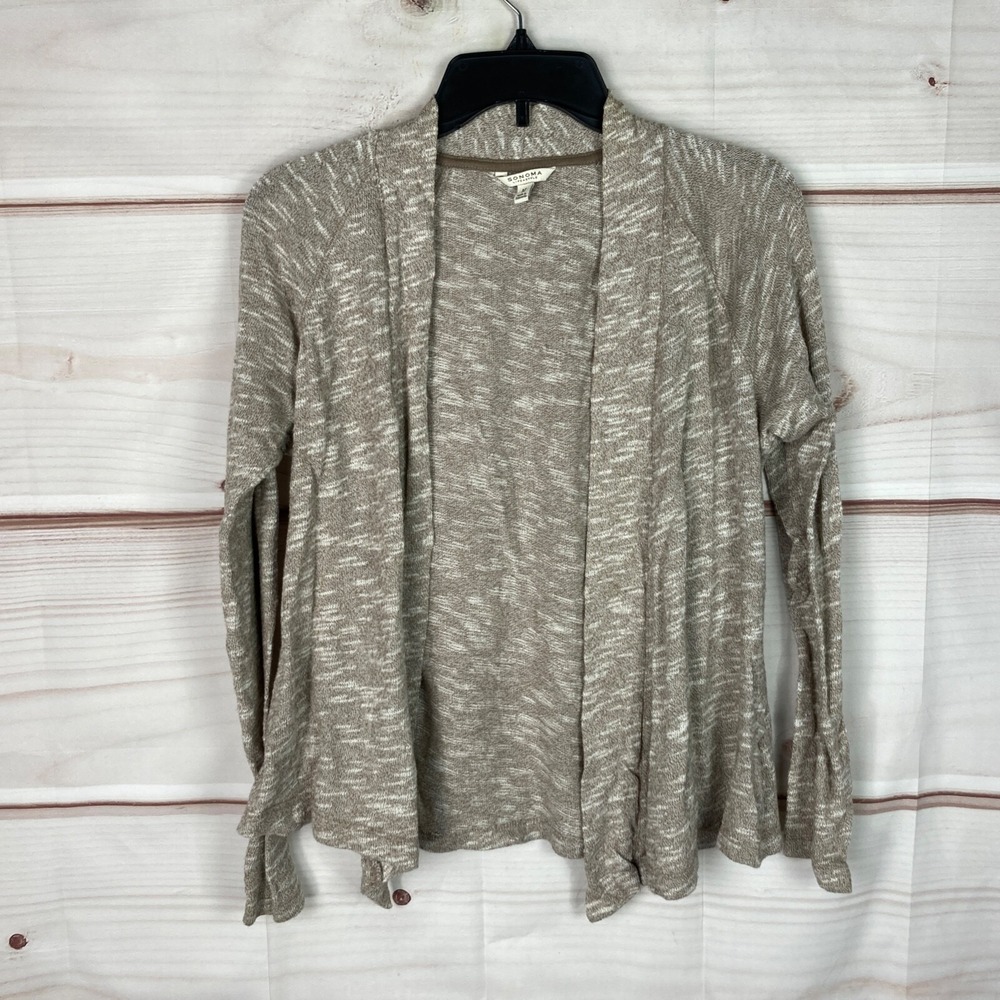 Sonoma Sweater Womens M Brown White Open Front Cardigan Marl Knit Long Sleeve